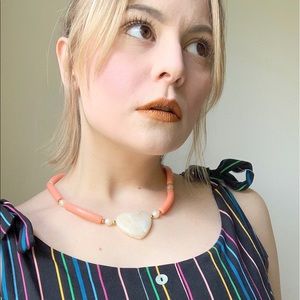 Vintage Pink & Pearl Heart Choker Necklace